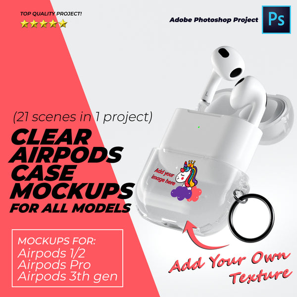 Clear Airpods Case Mockup Package 21 in 1