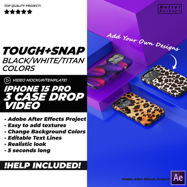 iPhone 15 Pro Tough Snap Three Phone Case Drop Video Mockup