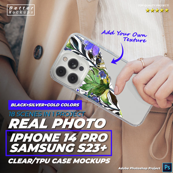 Real Photo Clear Case TPU Mockups for iPhone 14/15 Pro