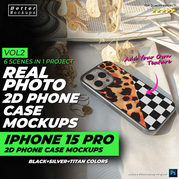 Real Photo 2D Phone Case Mockups for iPhone 15 Pro Vol2