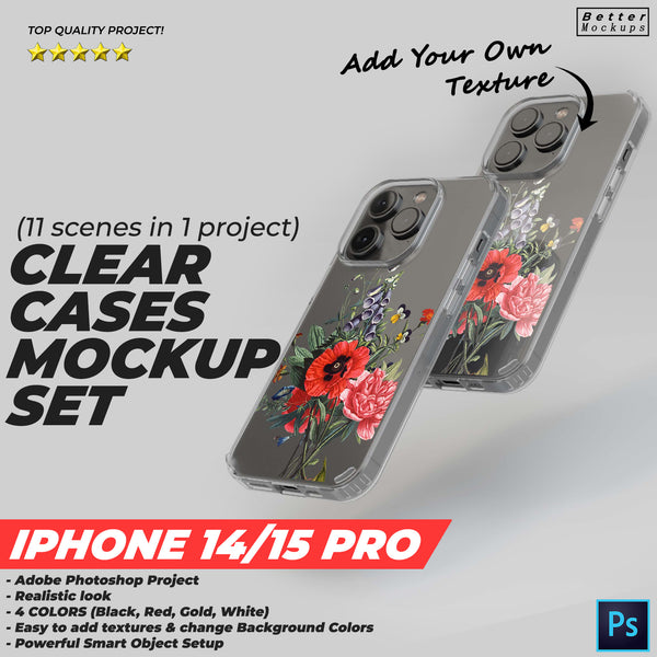 iPhone 14/15 Pro Clear TPU Case Mockup
