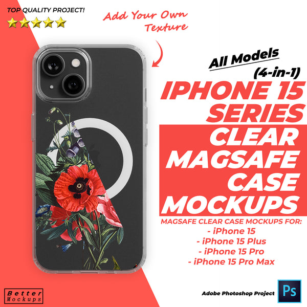 iPhone 15 Series MagSafe Clear TPU Case Mockup